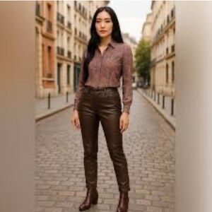 SUNDANCE Bronwen Women's 29 Soft Brown Leather Pants Tapered Leg Ankle Pant